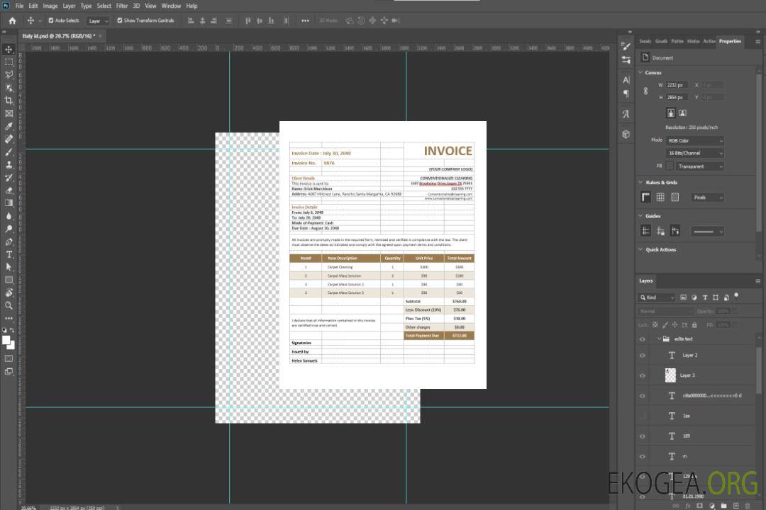 Modèle de facture de service de nettoyage de tapis template
